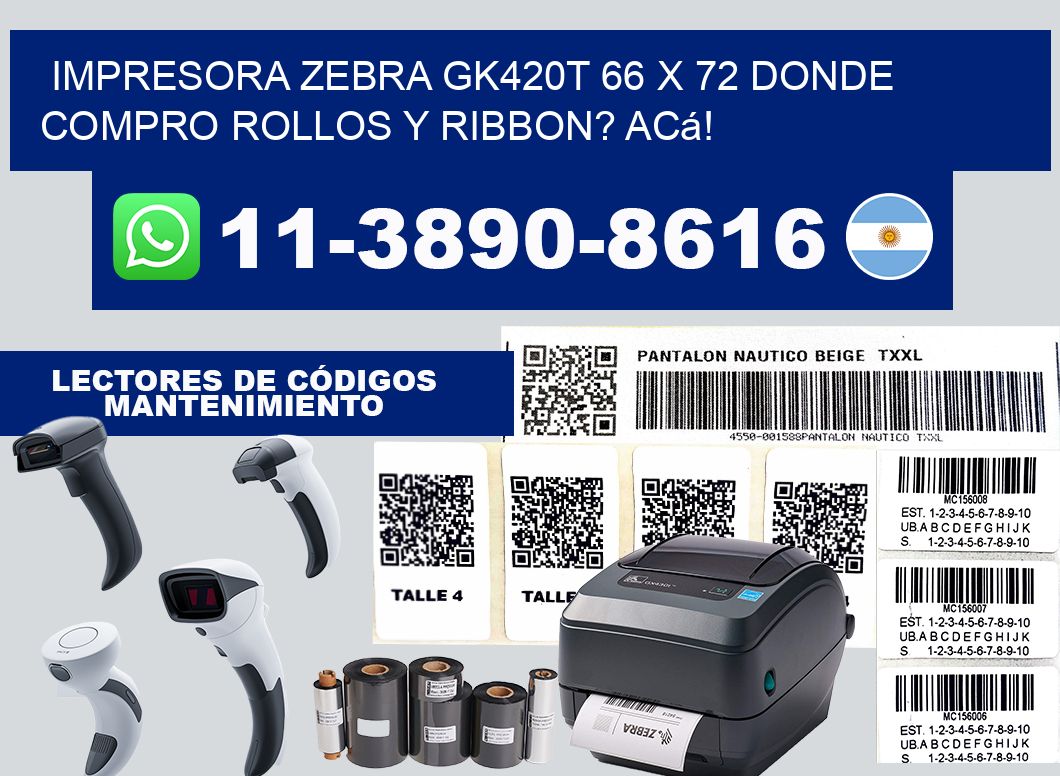 impresora zebra gk420t 66 x 72 Donde compro rollos y ribbon? Acá!