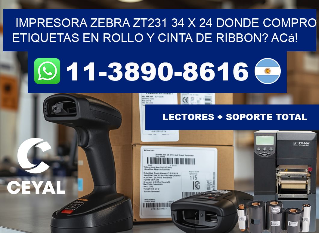 impresora zebra zt231 34 x 24 Donde compro etiquetas en rollo y cinta de ribbon? Acá!