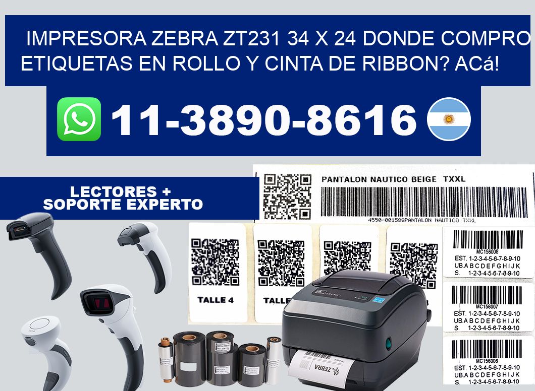 impresora zebra zt231 34 x 24 Donde compro etiquetas en rollo y cinta de ribbon? Acá!