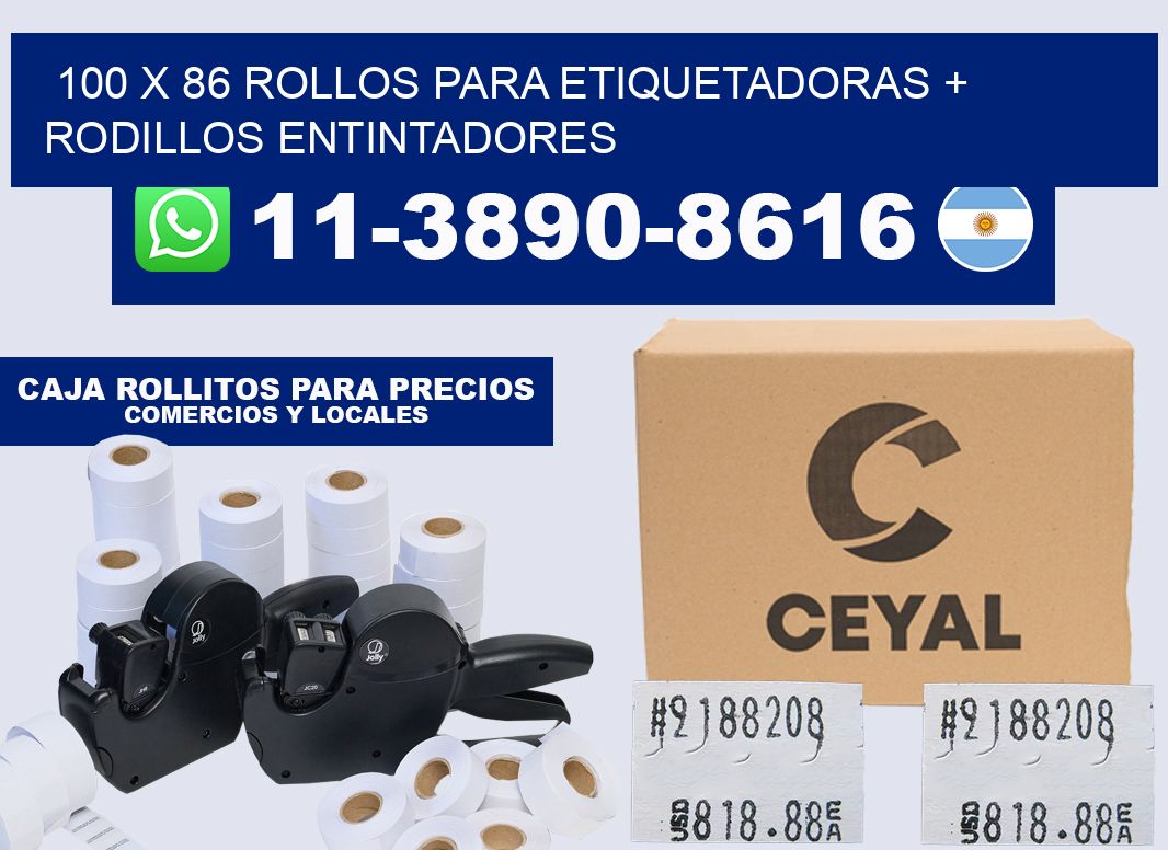 100 x 86 rollos para etiquetadoras + rodillos entintadores