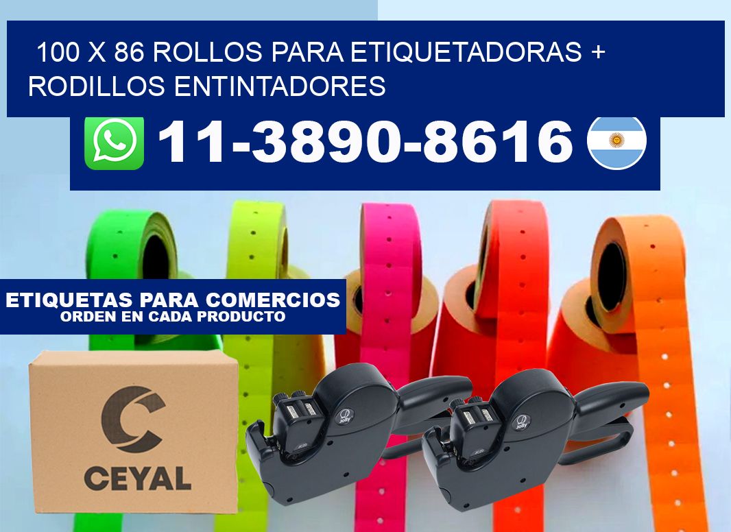 100 x 86 rollos para etiquetadoras + rodillos entintadores