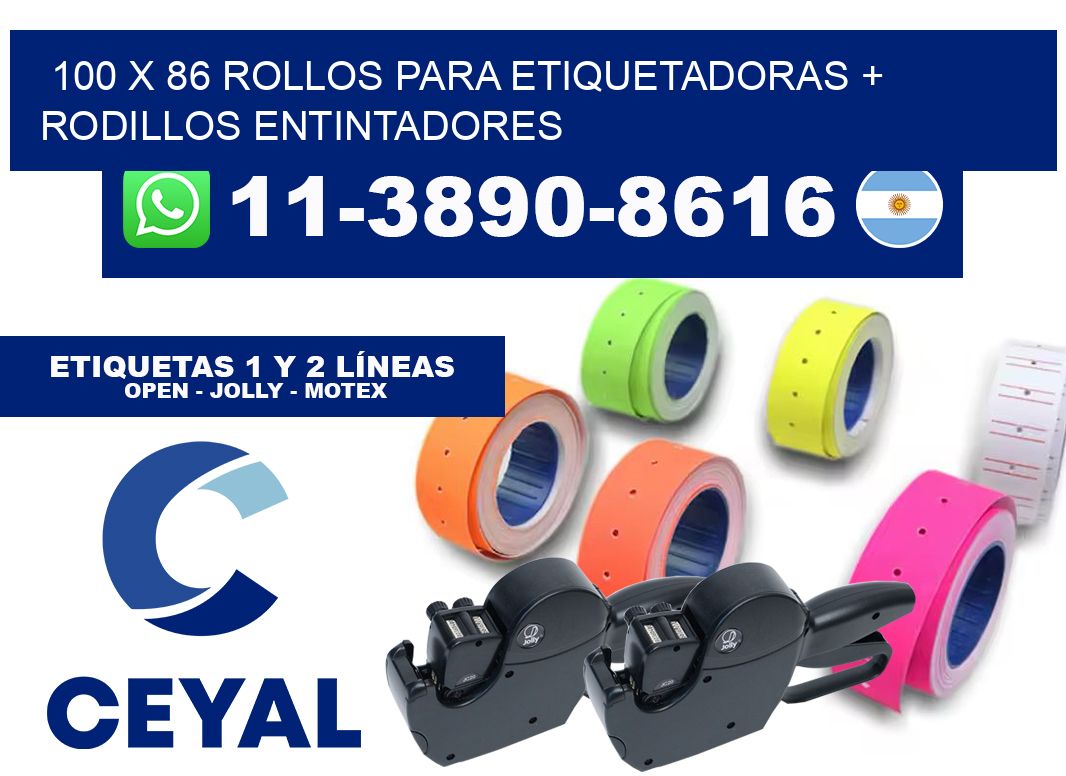 100 x 86 rollos para etiquetadoras + rodillos entintadores
