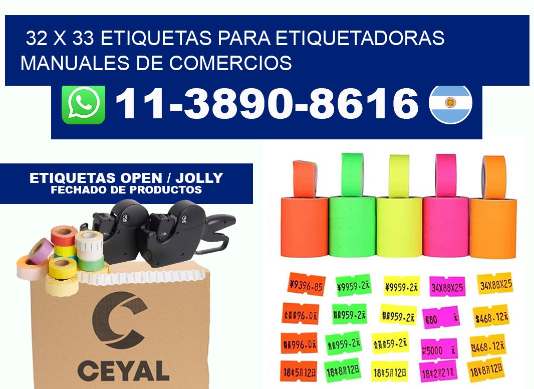 32 x 33 etiquetas para etiquetadoras manuales de comercios