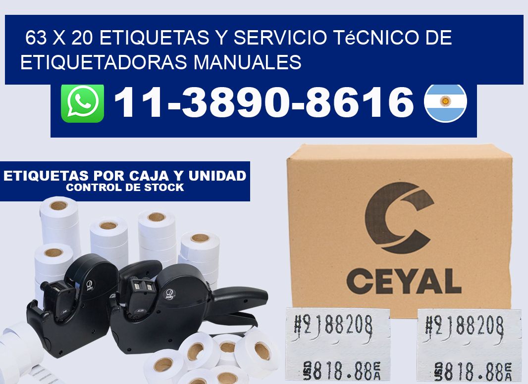 63 x 20 etiquetas y servicio técnico de etiquetadoras manuales
