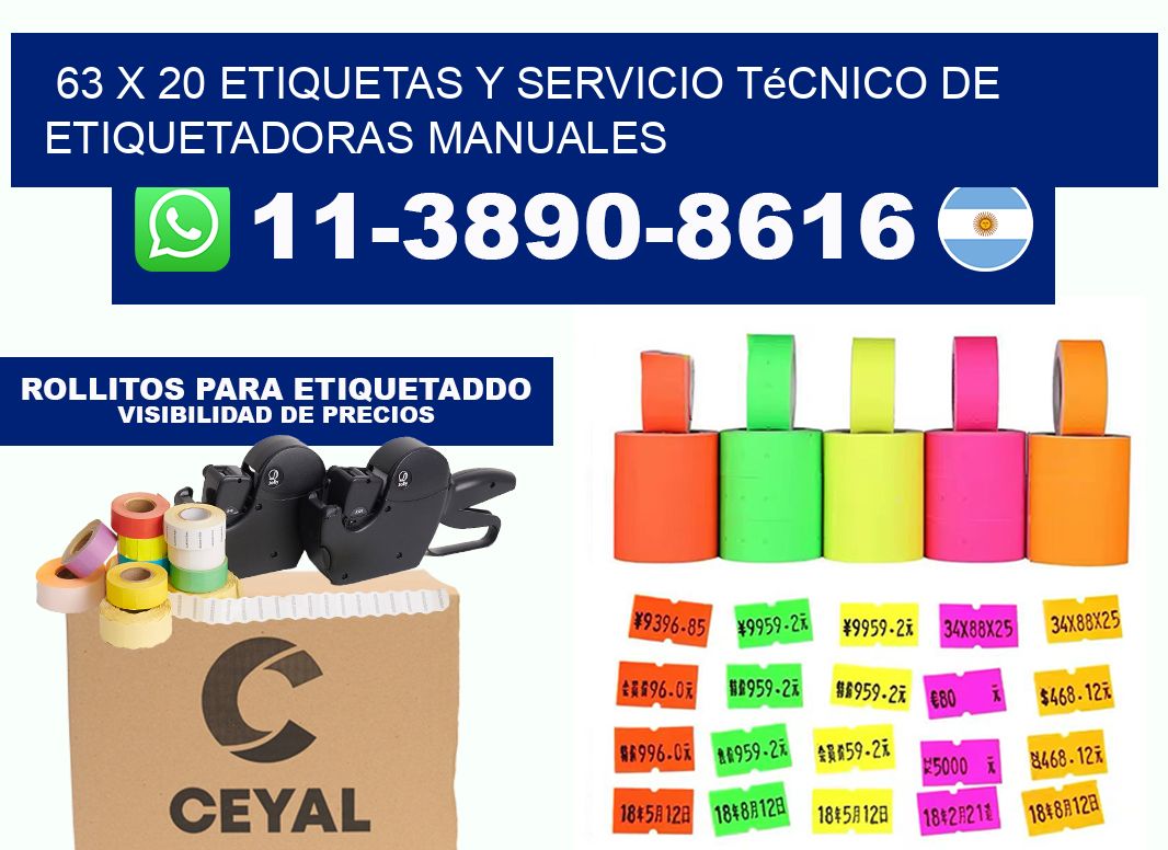63 x 20 etiquetas y servicio técnico de etiquetadoras manuales