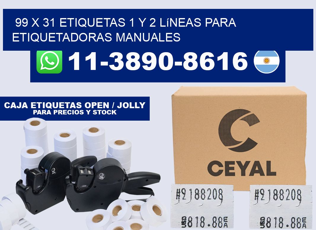99 x 31 Etiquetas 1 y 2 líneas para etiquetadoras manuales