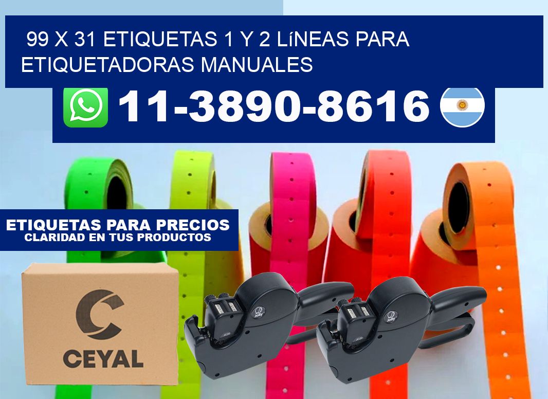 99 x 31 Etiquetas 1 y 2 líneas para etiquetadoras manuales