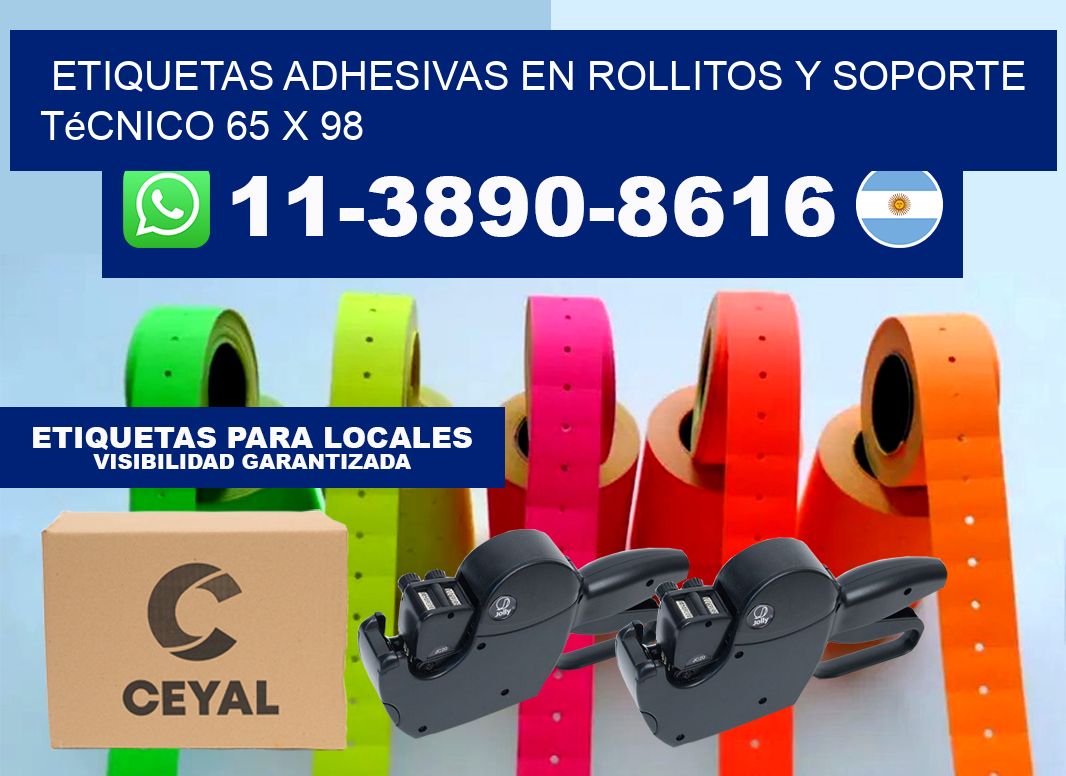 Etiquetas adhesivas en rollitos y soporte técnico 65 x 98