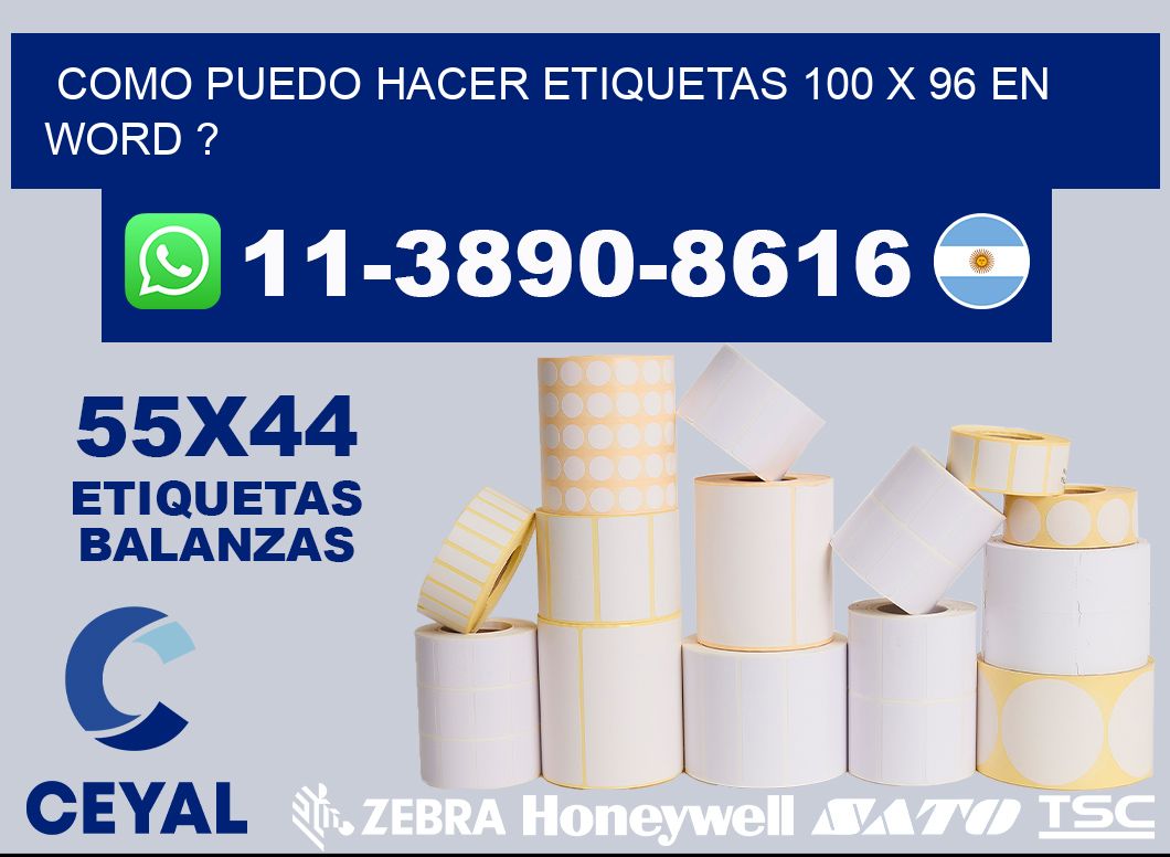 como puedo hacer etiquetas 100 x 96 en word ?